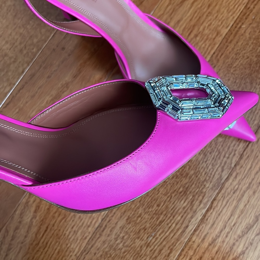 Amina Muaddi Camelia 90MM Leather Slingback Pumps - Picture 5 of 11